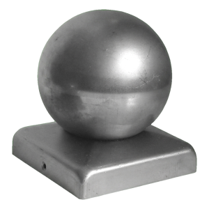 Chapeau de poteau d'escrime en acier 100×100 mm avec boule décorative Ø 80 – galvanisé