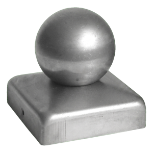Chapeau de clôture en acier 120×120 mm avec boule décorative ø 80 mm – brut