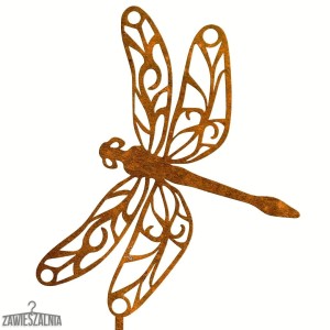 Zawieszalnia – libellule ajourée en acier corten XL 22x98 cm sur tige de jardin