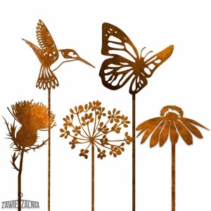 Zawieszalnia – bijoux de jardin rouillés lot de 5 ornements XXL en acier corten 101 cm