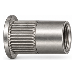 Écrou à river en acier inoxydable A2 M5×12 mm – tête plate, fût moleté – carton de 250 pièces