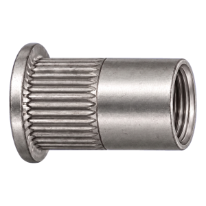 Écrou à river en acier inoxydable A2 M6×16 mm – tête plate, fût moleté – carton de 250 pièces