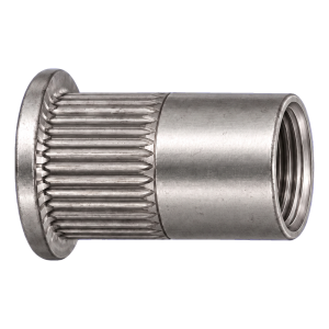Écrou à river en acier inoxydable A2 M6×14,5 mm – tête plate, fût moleté – carton de 250 pièces