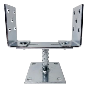 Pied de poteau réglable à platine (avec platine) 0–165 mm – galvanisé
