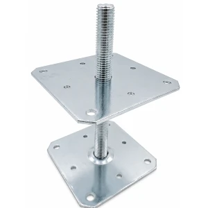 Pied de poteau réglable par vis 160×160 mm, filetage M24 – hauteur 250 mm, galvanisé