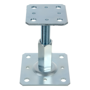 Pied de poteau réglable par vis 110×80 mm, filetage M20 – hauteur 90–150 mm, galvanisé