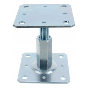 Pied de poteau réglable par vis 80×80 mm, filetage M20 – hauteur 90–150 mm, galvanisé