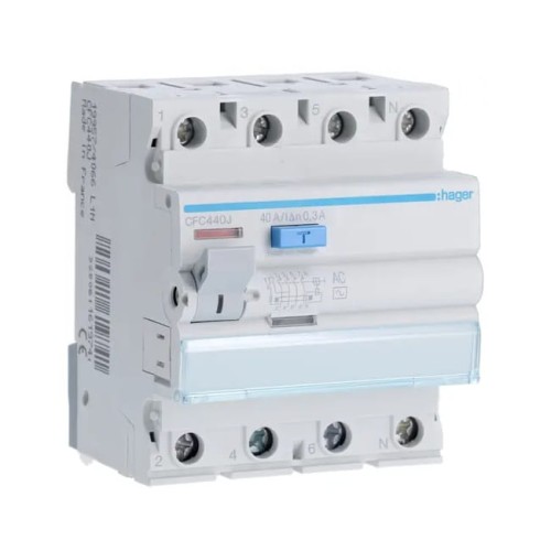 Hager Disjoncteur à courant résiduel 3P+N 40A 300mA AC type GPV-401-43