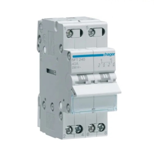 Hager Interrupteur modulaire d'installation I-0-II (1-0-2) point commun par le haut 2P 40A 230V AC GPV-401-212