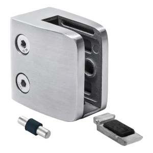 Support verre 8-12,76 mm 52x52x32 mm console et pin AISI 304 système plat satiné