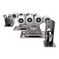 Kit de chariots pour profil 68x68 mm avec roues en plastique, avec galet et support de butée d'entrée
