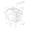 Support de verre 50x40x26 mm avec pin, verre 6-10,76 mm, AISI 304, système 42,4, poli 000-264 (3)