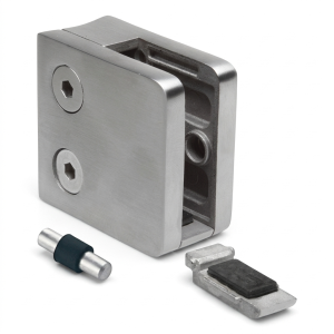 Support de verre 6-10,76 mm 45x45x26 mm console et pin AISI 304 système 42,4 mm poli