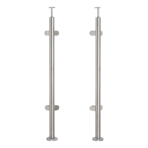 Poteau de balustrade d'angle pour verre ø42,4x1060/1102,4mm 4 fixations satiné