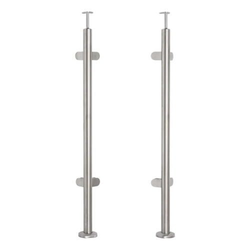 Poteau de balustrade d'angle pour verre Ø 42,4x1060/1102,4mm 4 fixations poli 000-559 (1)