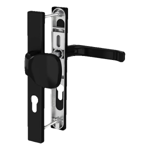Poignée de porte PSG avec bouton sur plaque 72mm noire – cache rectangulaire