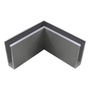 Profilé d'angle intérieur en aluminium pour balustrades tout verre 200×120×45 mm – montage par le haut, satiné