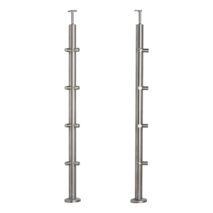 PSG poteau de balustrade d'angle en acier AISI 304 ø42,4 mm H1060 mm avec supports pour tubes ø12 mm