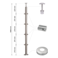 PSG poteau de balustrade d'angle en acier AISI 304 ø42,4 mm H1060 mm avec supports pour tubes ø12 mm 001-206 (2)