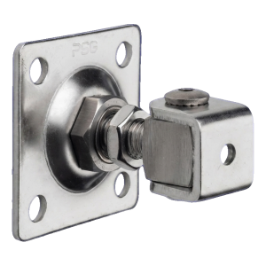 Charnière réglable PSG portail M16 AISI304 avec platine 80×80 mm – brute